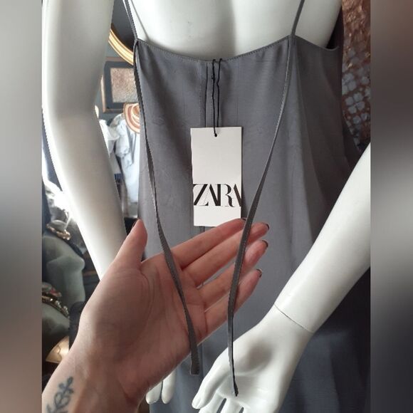 NWT Zara Elegant Gray Maxi Slip Dress - Picture 3 of 15